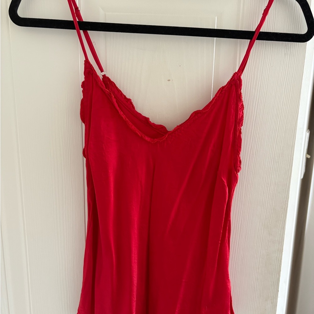 Red Lace Trim Cami Top